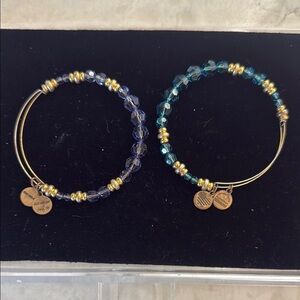 Alex and Ani Blue and Gold, Purple and Gold Charm Bracelets
